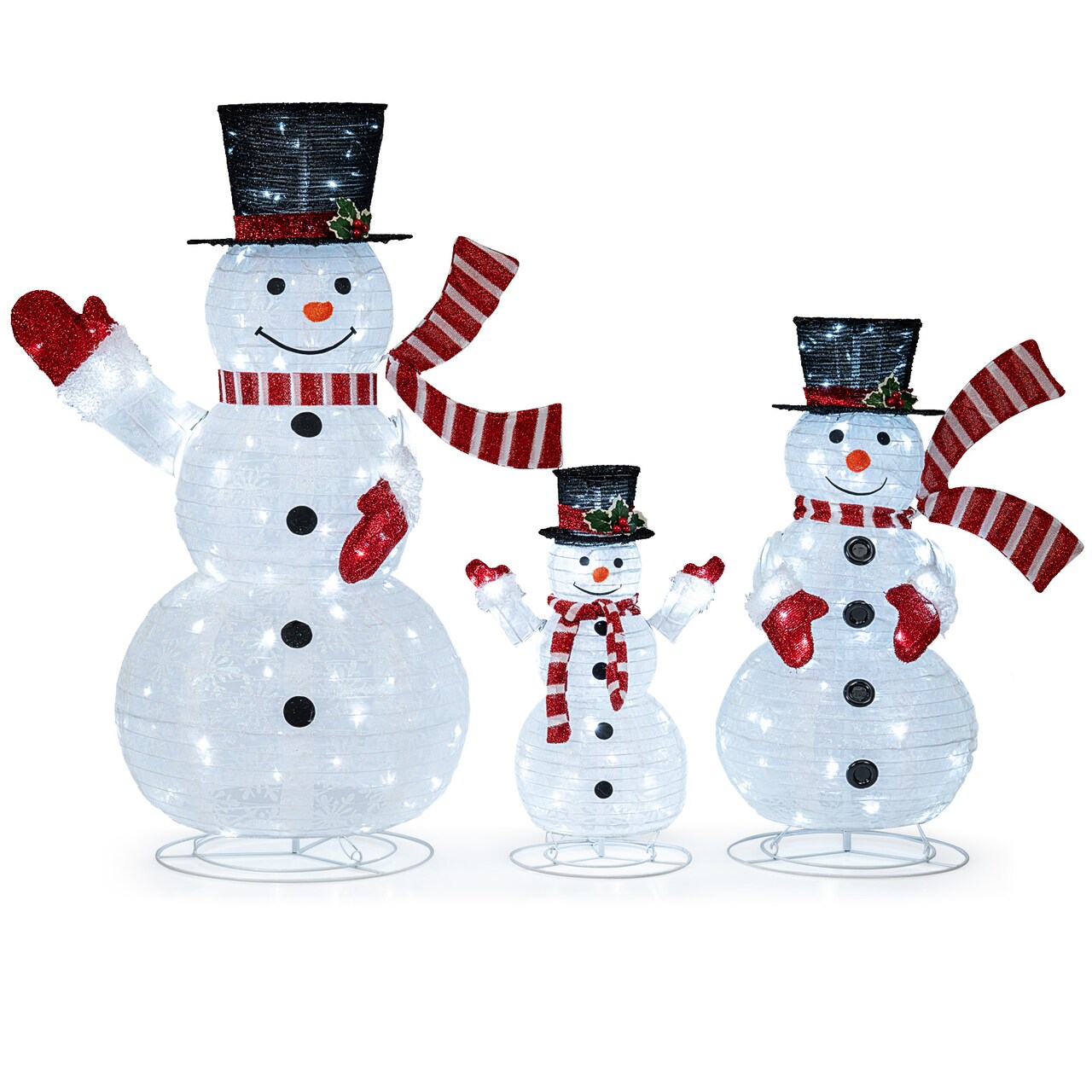 3-Piece Pre-Lit 3D Snowman Set with 270 LED Lights for Christmas Decor